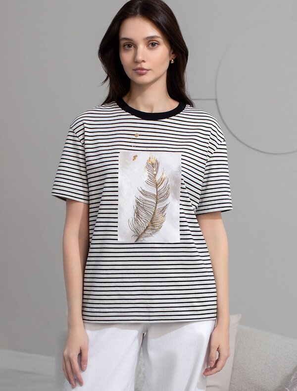 VILATTE Футболка 583415 D49.145 белый-черный_перо