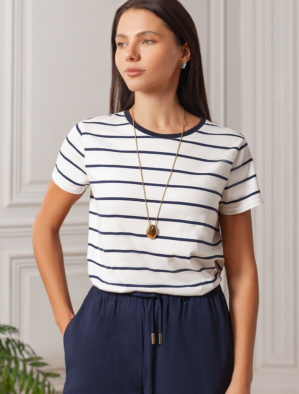 VILATTE Футболка 583441 D49.155 белый-т.синий