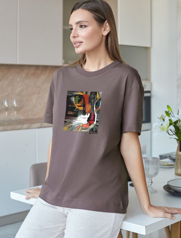 VILATTE Футболка 583454 D49.158 кофе_арт_котик