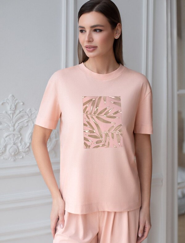 VILATTE Футболка 583457 D49.158 пудра_листья