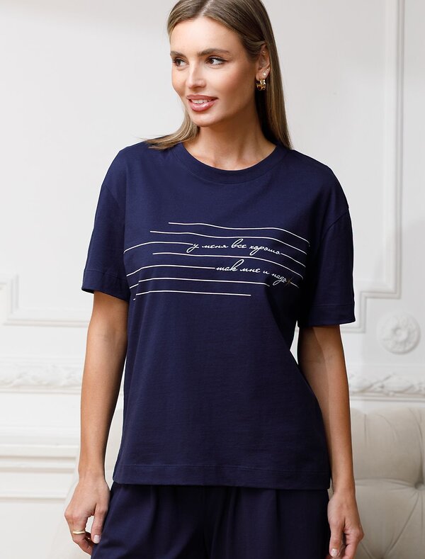 VILATTE Футболка 583459 D49.158 т.синий_все_хорошо