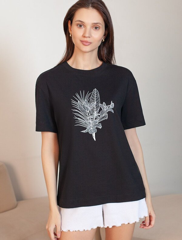 VILATTE Футболка 583462 D49.158 черный_тропики