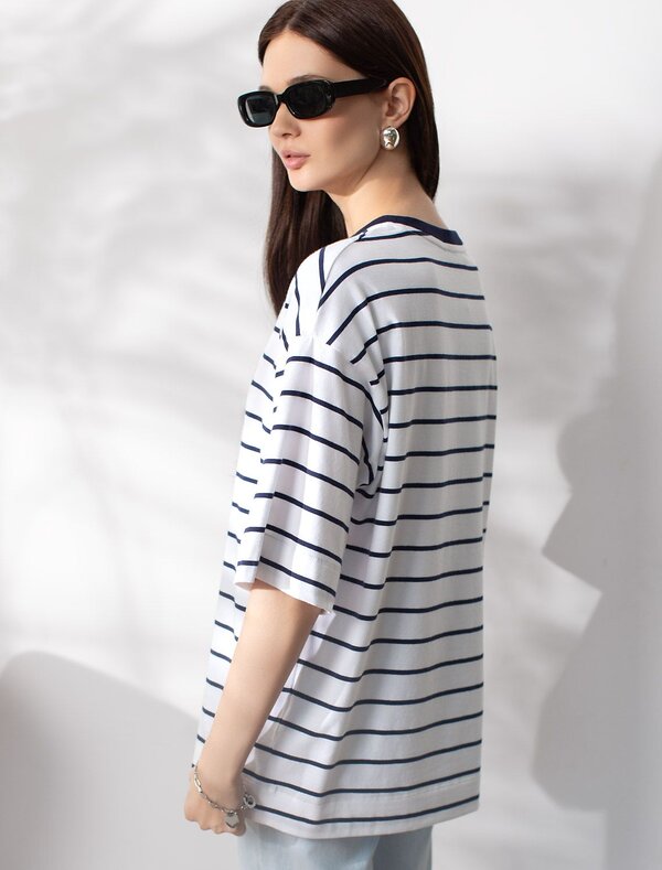 VILATTE Футболка 583468 D49.162 белый-синий