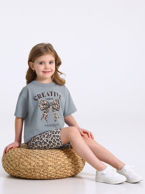 Апрель Комплект 583783 2ДФВ5766804н серый+коричневый леопард на бежевом / Пышный бант леопард