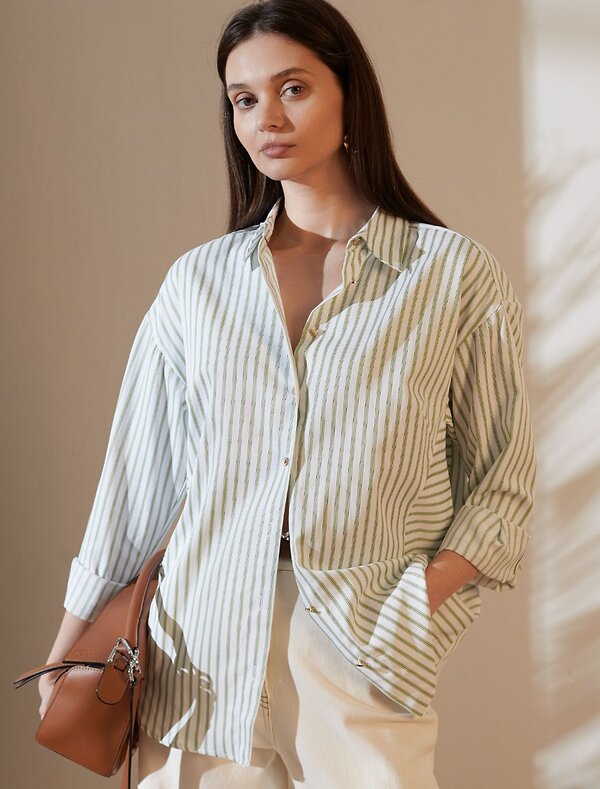 VILATTE Блузка 583964 D29.316 белый-фисташковый