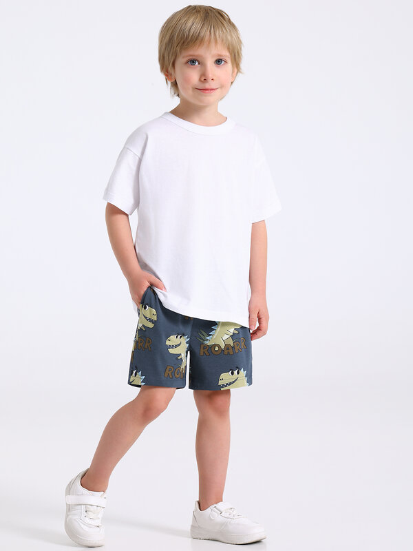 Апрель Шорты 584151 1ПШК4695804н крупные динозавры на темно-сером