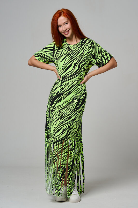 Натали Платье 585687 7480 неон салат+чёрный