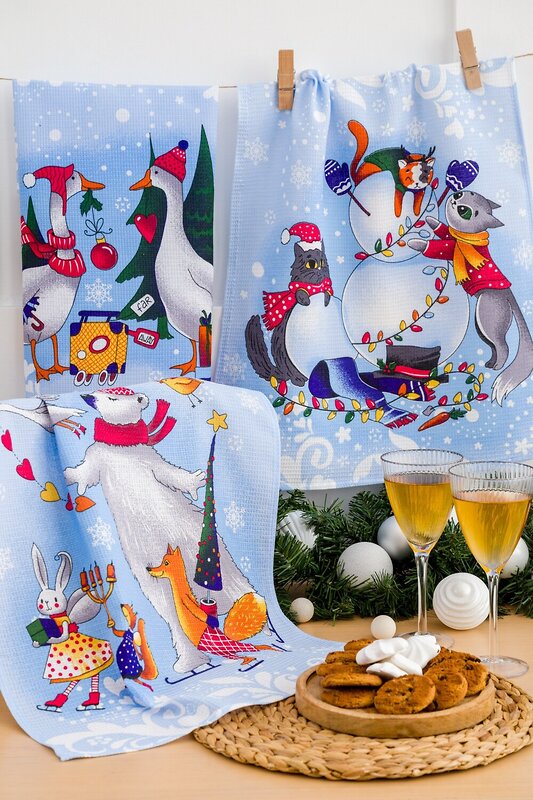 Натали Полотенце 586358 Полотенце кухонное Зимушка зима белый/голубой