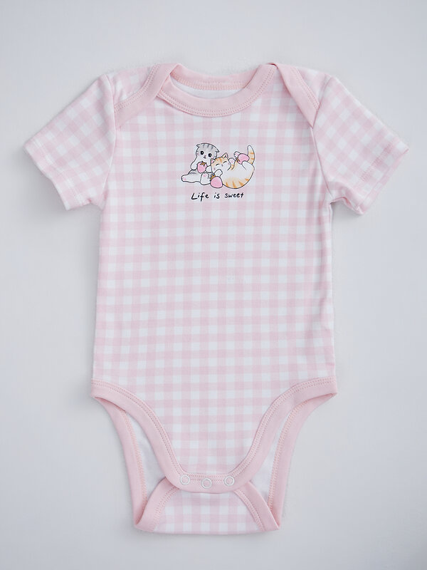 MARK FORMELLE Боди детское 586622 13015-2 розовая клетка на белом +клубничка на белом