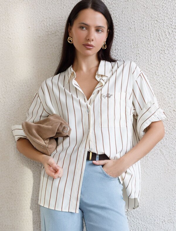 VILATTE Блузка 587381 D29.298 светло_бежевый-кофейный