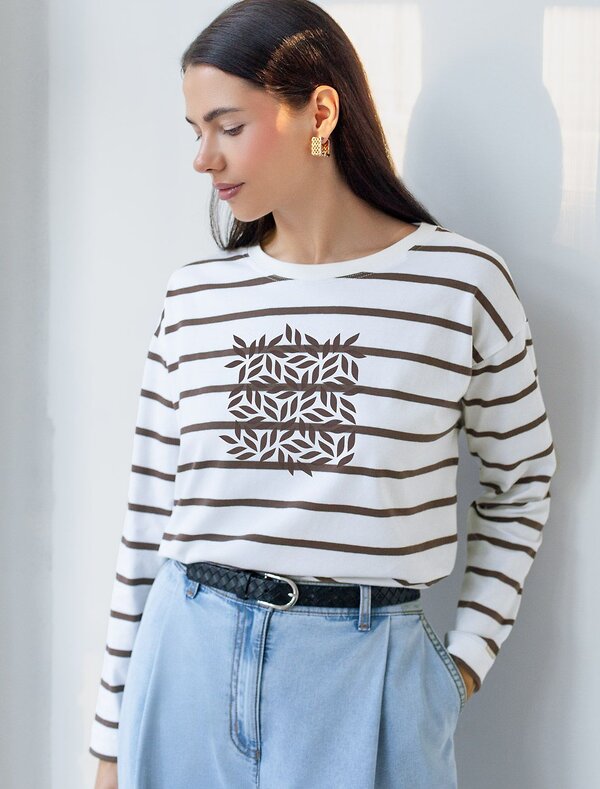 VILATTE Джемпер 587406 D49.148 белый-кофе_листья