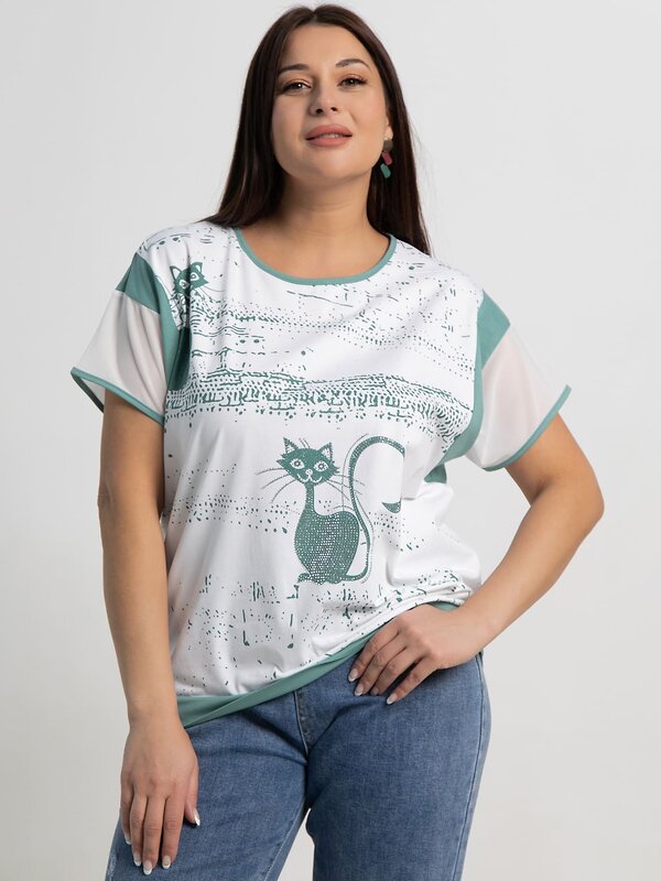 LT Collection Блуза 587430 Б15364-20М белый/оливковый