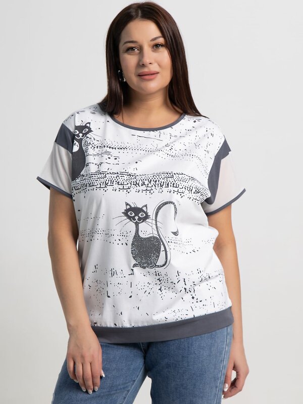 LT Collection Блуза 587434 Б15368-20М белый/серый