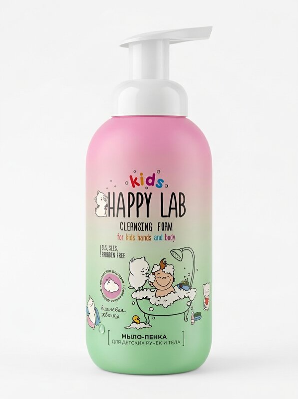 Happy Lab Kids Детское мыло-пенка для рук и тела, вишневая жвачка, 500 мл 587506 28445 
