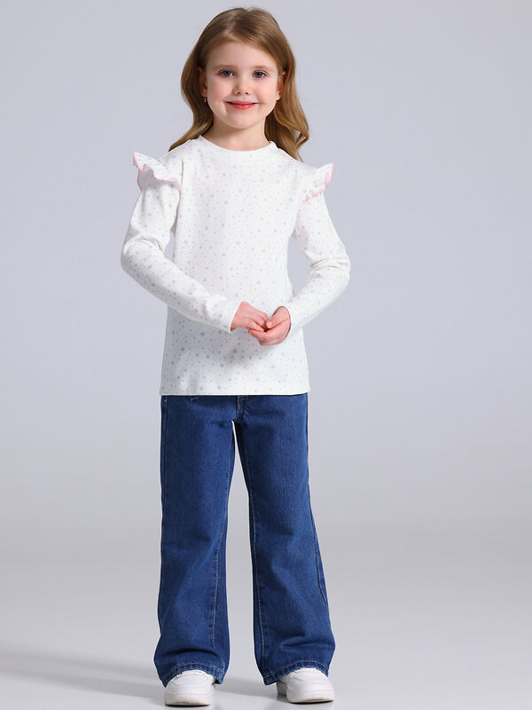 Апрель Лонгслив 587570 1ДДЛД4951067н серо-голубые звездочки на сливках