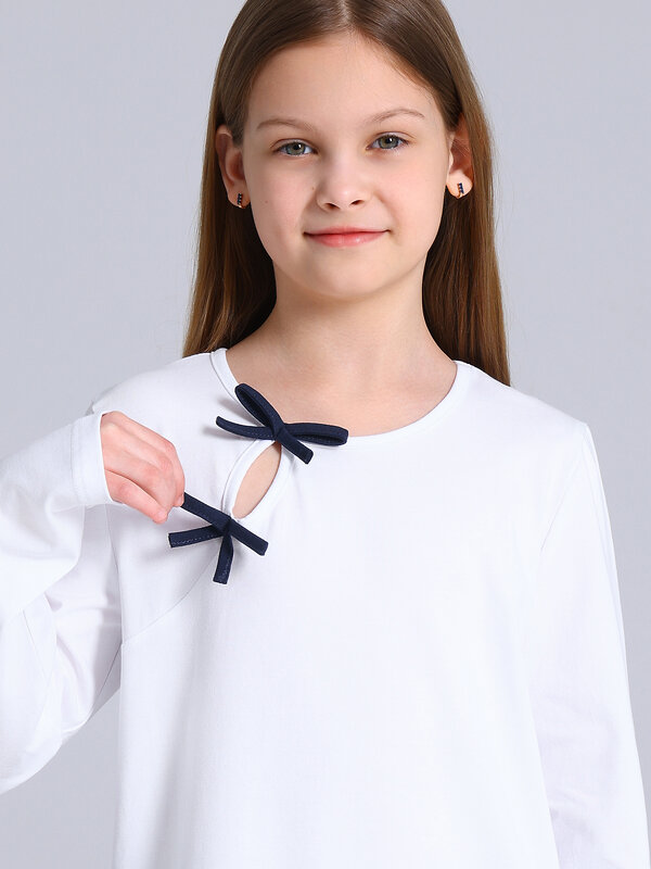 Апрель Блузка 587582 1ДДБД4829804 белый+темно-синий