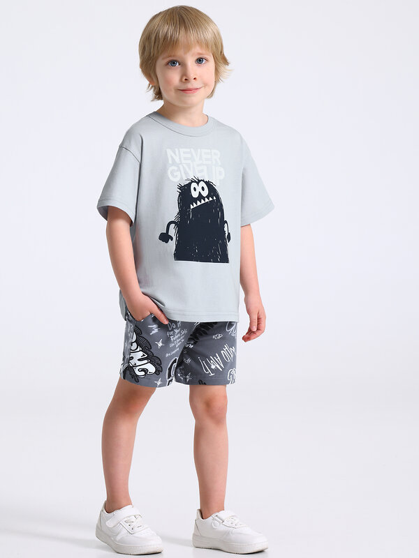 Апрель Шорты 587604 1ПШК4695804н черно-белые граффити на сером