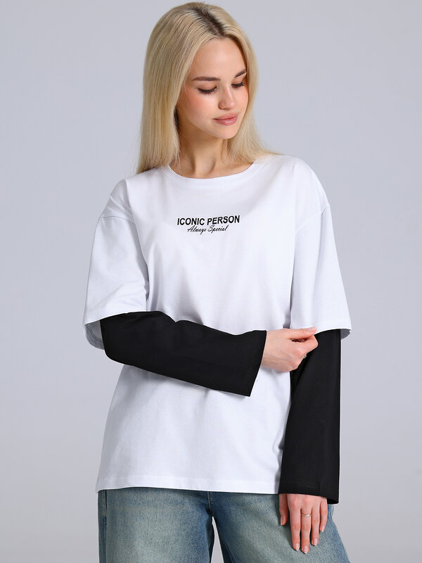 Апрель Лонгслив 588609 1ЖДЛД5038001 белый+черный