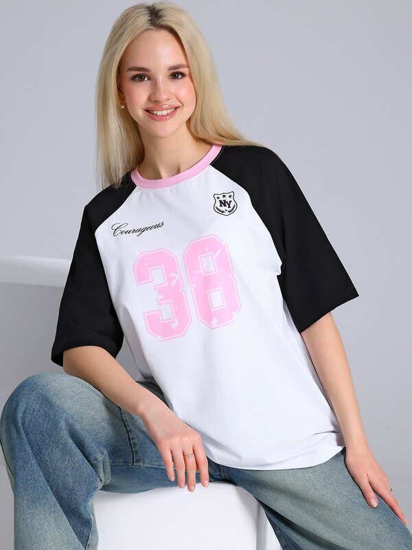 Апрель Футболка 588612 1ЖДФК5037001 белый+черный+светло-розовый