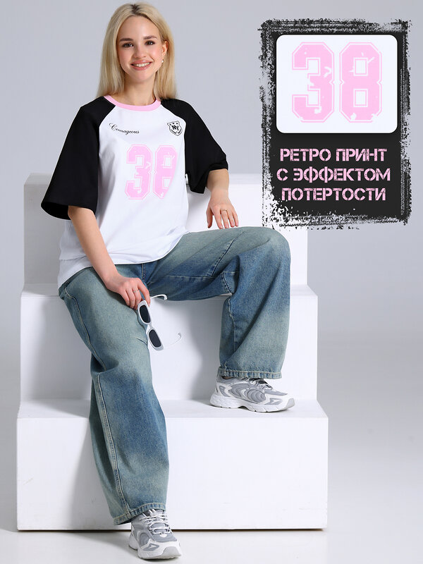 Апрель Футболка 588612 1ЖДФК5037001 белый+черный+светло-розовый