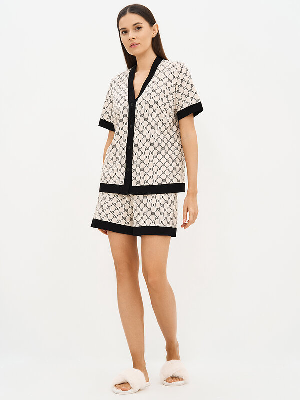 Omsa Пижама 588813 OmD 0240D ALTA MODA Пижама принт. женская (Рубашка кор.рукав+Шорты), CO Beige (Бежевый)