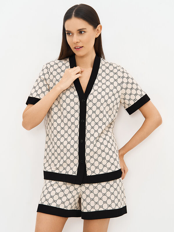 Omsa Пижама 588813 OmD 0240D ALTA MODA Пижама принт. женская (Рубашка кор.рукав+Шорты), CO Beige (Бежевый)