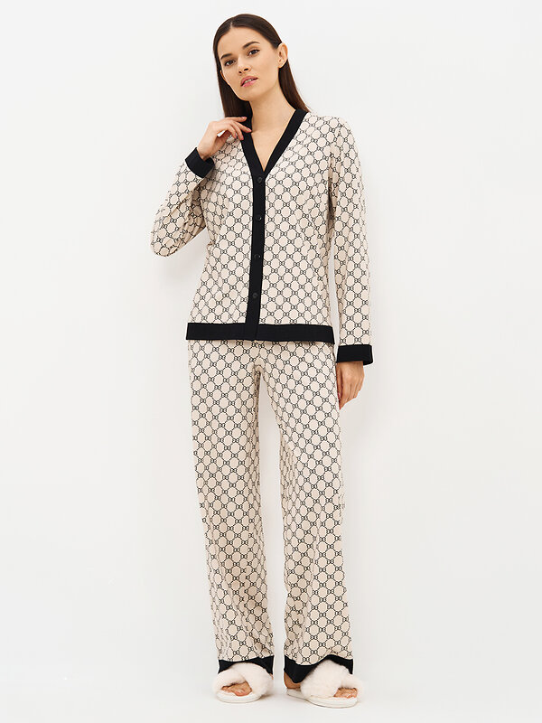 Omsa Пижама 588814 OmD 0232D ALTA MODA Пижама принт. женская (Рубашка+Брюки прямые), CO Beige (Бежевый)