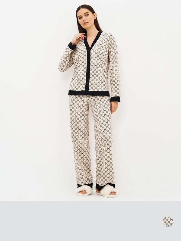 Omsa Пижама 588814 OmD 0232D ALTA MODA Пижама принт. женская (Рубашка+Брюки прямые), CO Beige (Бежевый)