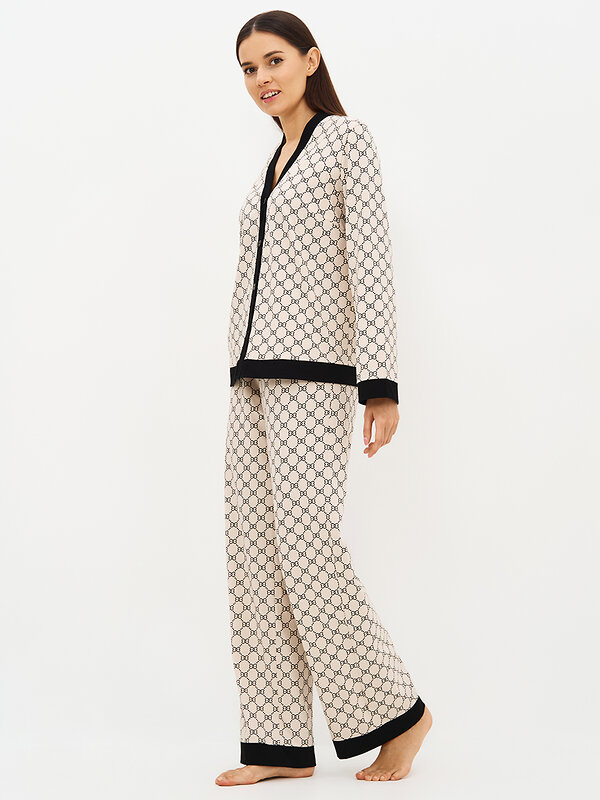 Omsa Пижама 588814 OmD 0232D ALTA MODA Пижама принт. женская (Рубашка+Брюки прямые), CO Beige (Бежевый)