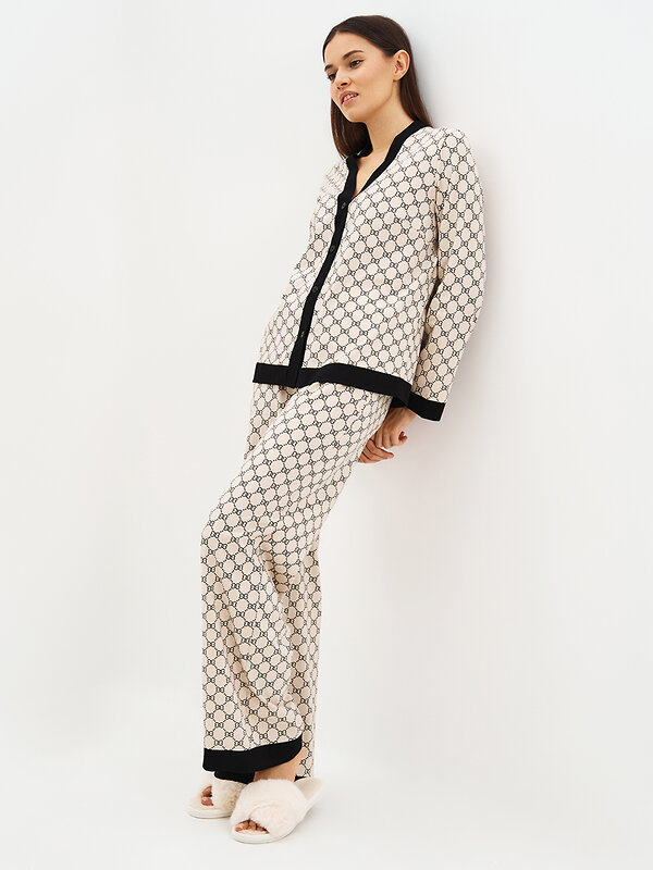 Omsa Пижама 588814 OmD 0232D ALTA MODA Пижама принт. женская (Рубашка+Брюки прямые), CO Beige (Бежевый)