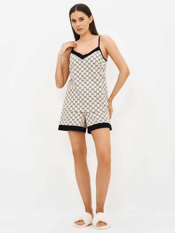 Omsa Пижама 588815 OmD 0222D ALTA MODA Пижама принт. женская (Топ+Шорты), CO Beige (Бежевый)