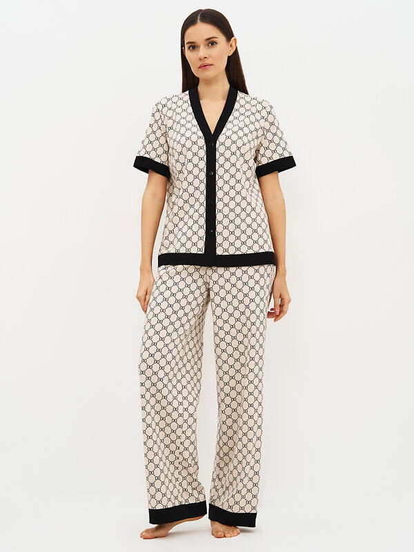 Omsa Пижама 588816 OmD 0244D ALTA MODA Пижама принт. жен. (Рубашка кор.рукав+Брюки прямые), CO Beige (Бежевый)