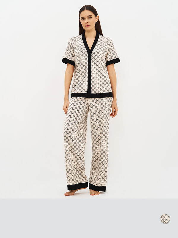 Omsa Пижама 588816 OmD 0244D ALTA MODA Пижама принт. жен. (Рубашка кор.рукав+Брюки прямые), CO Beige (Бежевый)