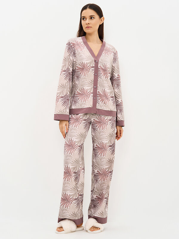 Omsa Пижама 588818 OmD 0232D SELVATICA Пижама принт. женская (Рубашка+Брюки прямые), CO Rosa Cashmere (Розовый)