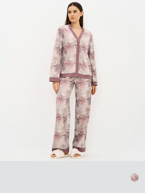 Omsa Пижама 588818 OmD 0232D SELVATICA Пижама принт. женская (Рубашка+Брюки прямые), CO Rosa Cashmere (Розовый)