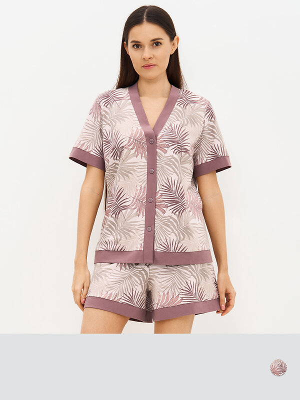 Omsa Пижама 588819 OmD 0240D SELVATICA Пижама принт. женская (Рубашка кор.рукав+Шорты), CO Rosa Cashmere (Розовый)