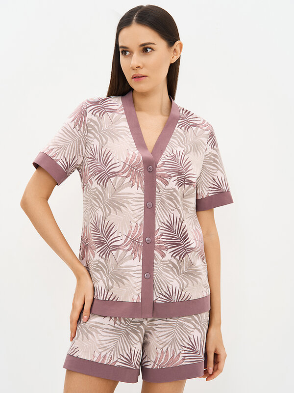 Omsa Пижама 588819 OmD 0240D SELVATICA Пижама принт. женская (Рубашка кор.рукав+Шорты), CO Rosa Cashmere (Розовый)
