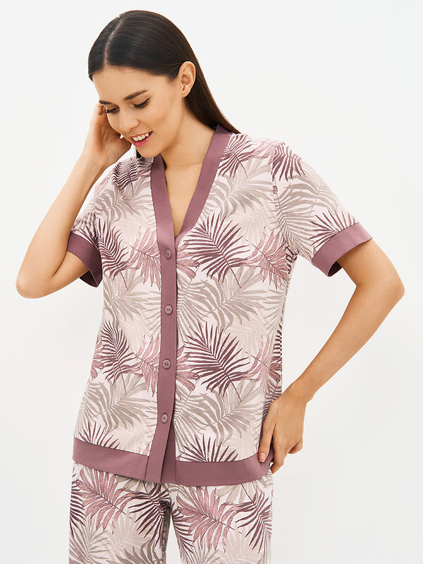 Omsa Пижама 588820 OmD 0244D SELVATICA Пижама принт. жен.(Рубашка кор.рукав+Брюки прямые), CO Rosa Cashmere (Розовый)