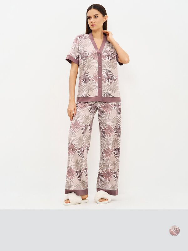 Omsa Пижама 588820 OmD 0244D SELVATICA Пижама принт. жен.(Рубашка кор.рукав+Брюки прямые), CO Rosa Cashmere (Розовый)