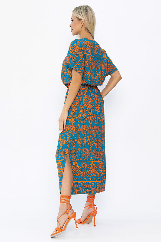 LT Collection Платье 589707 П15347-5М синий/оранжевый