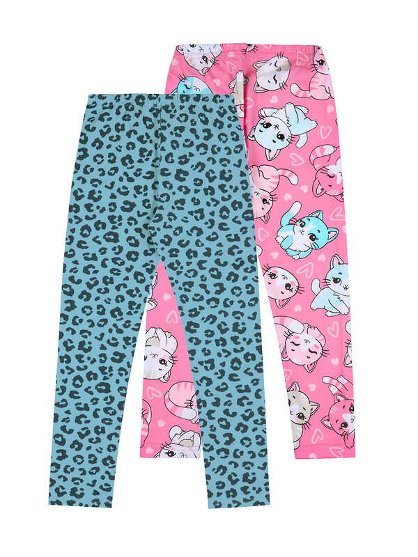Апрель Легинсы 590086 2ДРЛ5641001н котики аниме на розовом+темно-бирюзовый леопард на бирюзовом