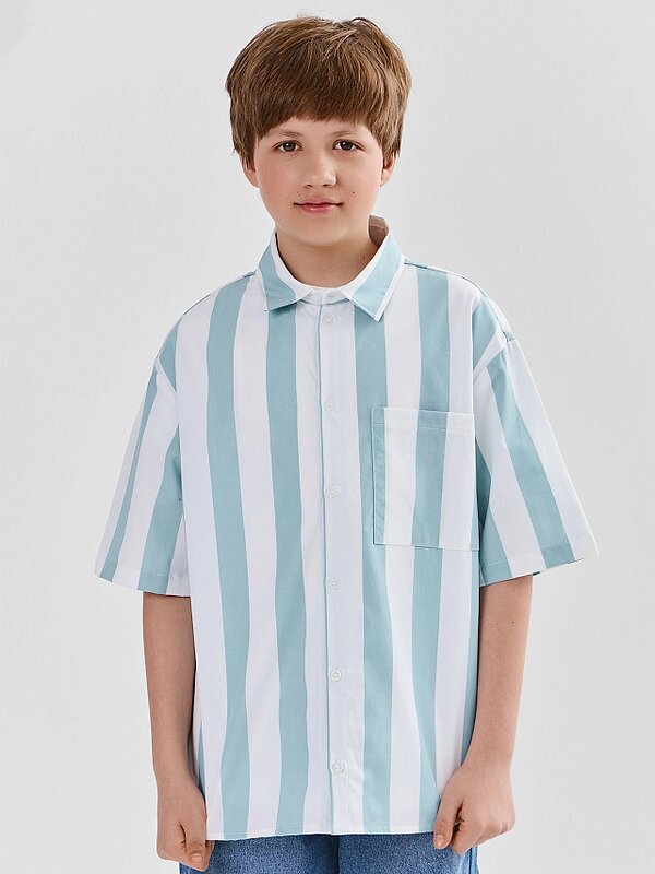 MARK FORMELLE Рубашка 590557 113456-1 белая полоска на пыльной бирюзе