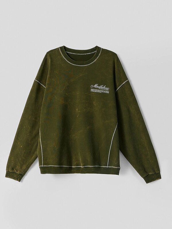 MARK FORMELLE Свитшот 590562 121893-1 ACID WASH т.зеленый +печать