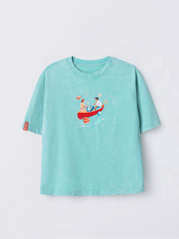 MARK FORMELLE Футболка 591568 112862 ACID WASH на пыльной бирюзе +печать