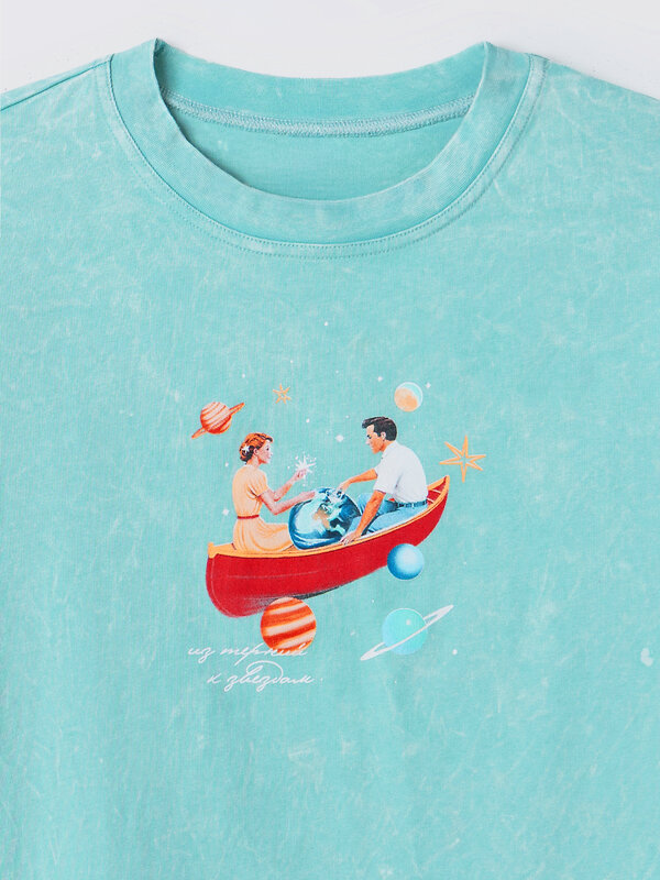 MARK FORMELLE Футболка 591568 112862 ACID WASH на пыльной бирюзе +печать