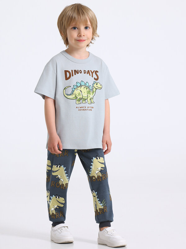 Апрель Комплект 591856 2ПФБ5759001н светло-серый+крупные динозавры на темно-сером+темно-синий77 / Маленький динозавр
