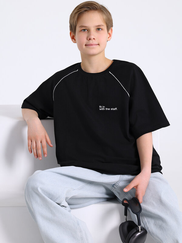 Апрель Футболка 592748 1ПДФК5199001 черный+белый