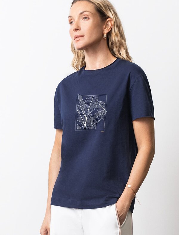 VILATTE Футболка 592996 D49.163 т.синий_листья