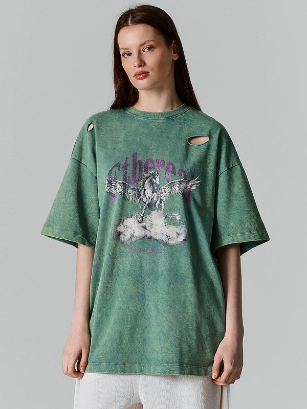 MARK FORMELLE Футболка 593477 112953R ACID WASH на зеленом +печать