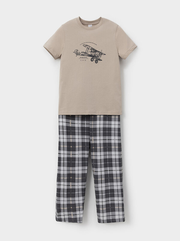 CROCKID Пижама 599941 К 1599 темно-бежевый, клетка таттерсолл